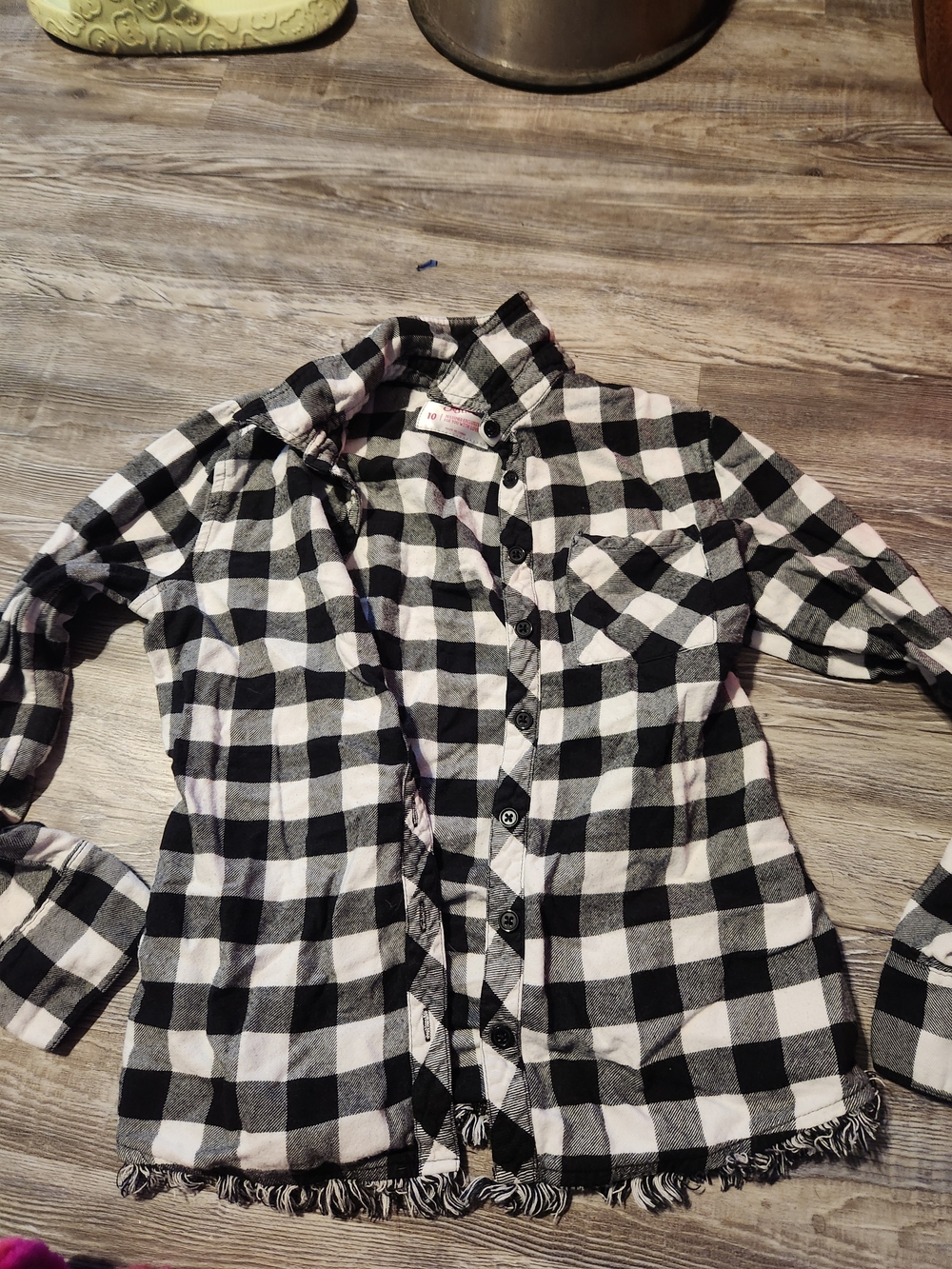 Justice Black and White Plaid Button-Front Shirt
